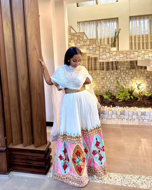 This exquisite Habesha dress beautifully showcases the richness of Ethiopian culture