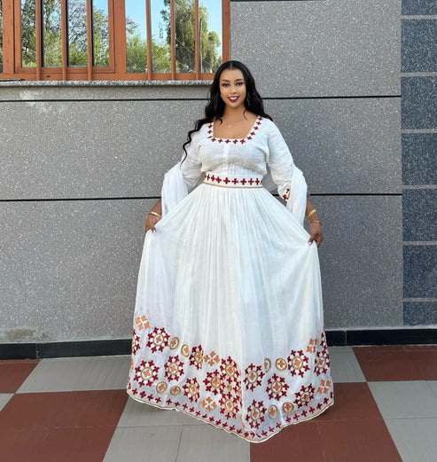 Lovely Red and Golden Ethiopian Dress