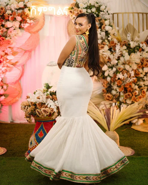 Vibrant Mermaid Traditional Ethiopian Dress