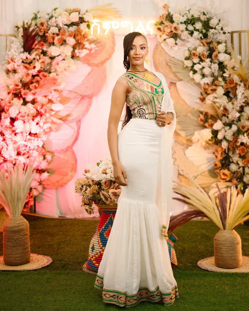 Vibrant Mermaid Traditional Ethiopian Dress