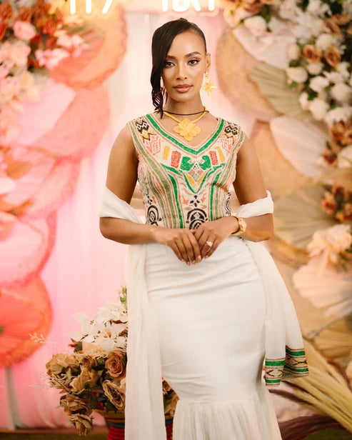 Vibrant Mermaid Traditional Ethiopian Dress