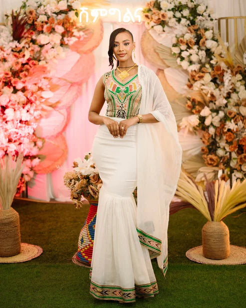 Vibrant Mermaid Traditional Ethiopian Dress