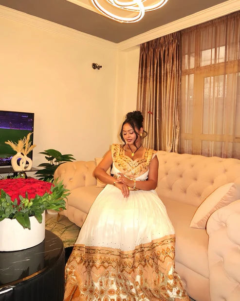 Glamorous Golden Traditional Ethiopian Dress
