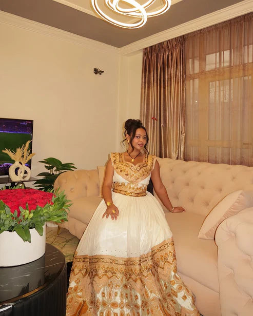 Glamorous Golden Traditional Ethiopian Dress