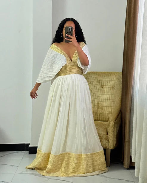 Delightful Golden Traditional Ethiopian Dress