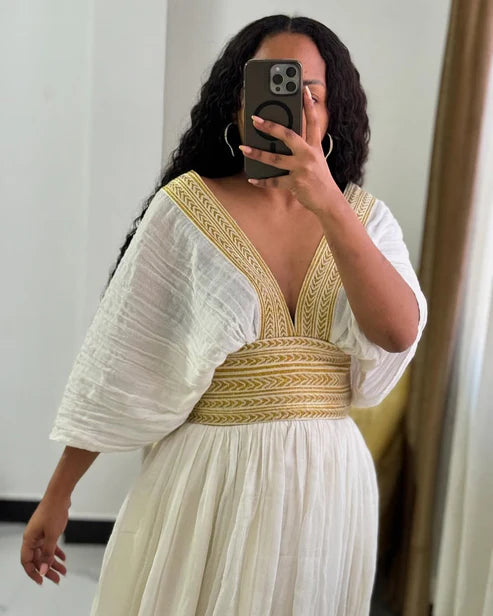 Delightful Golden Traditional Ethiopian Dress
