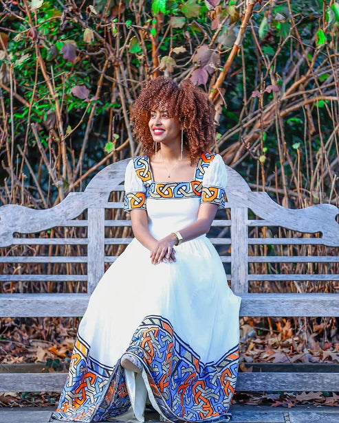 Classic Design on Multicolored Ethiopian Dress