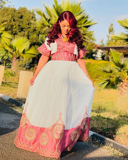 Fashionable Red Traditional Ethiopian Dress
