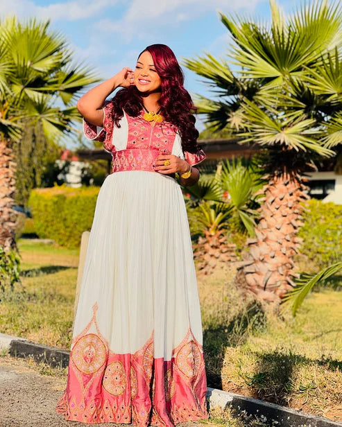 Fashionable Red Traditional Ethiopian Dress