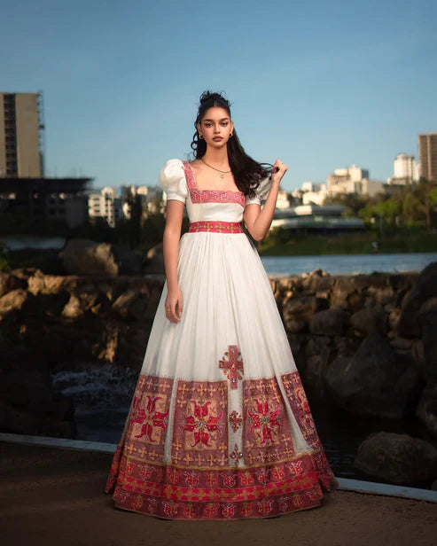 Enchanting Red Traditional Ethiopian Dress: