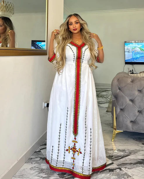 Beautiful Burgundy Ethiopian Dress: